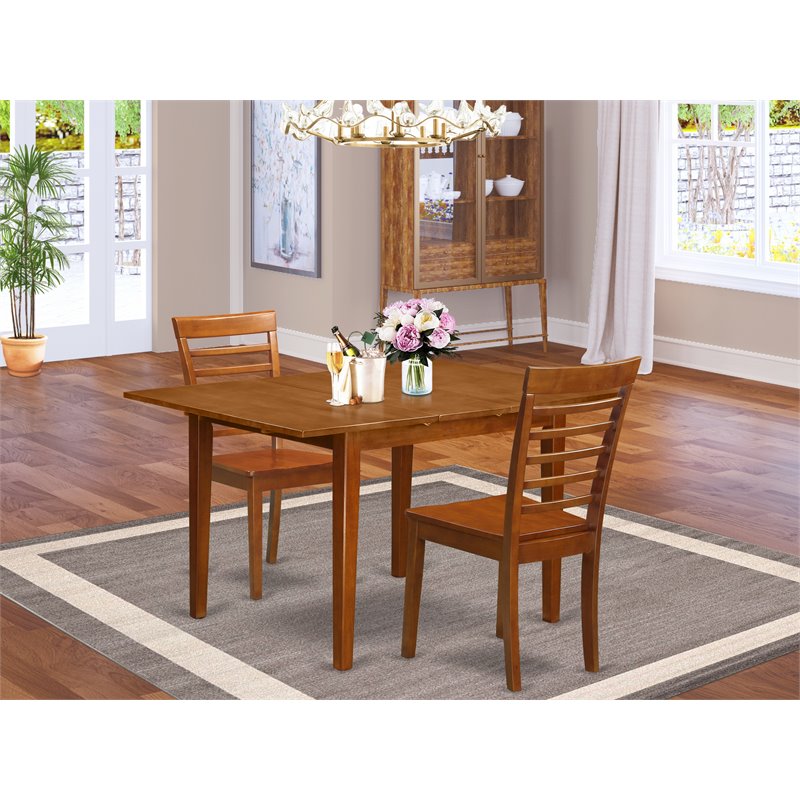 Pemberly Row Milan 3-Piece Wood Dining Set in Saddle Brown Finish