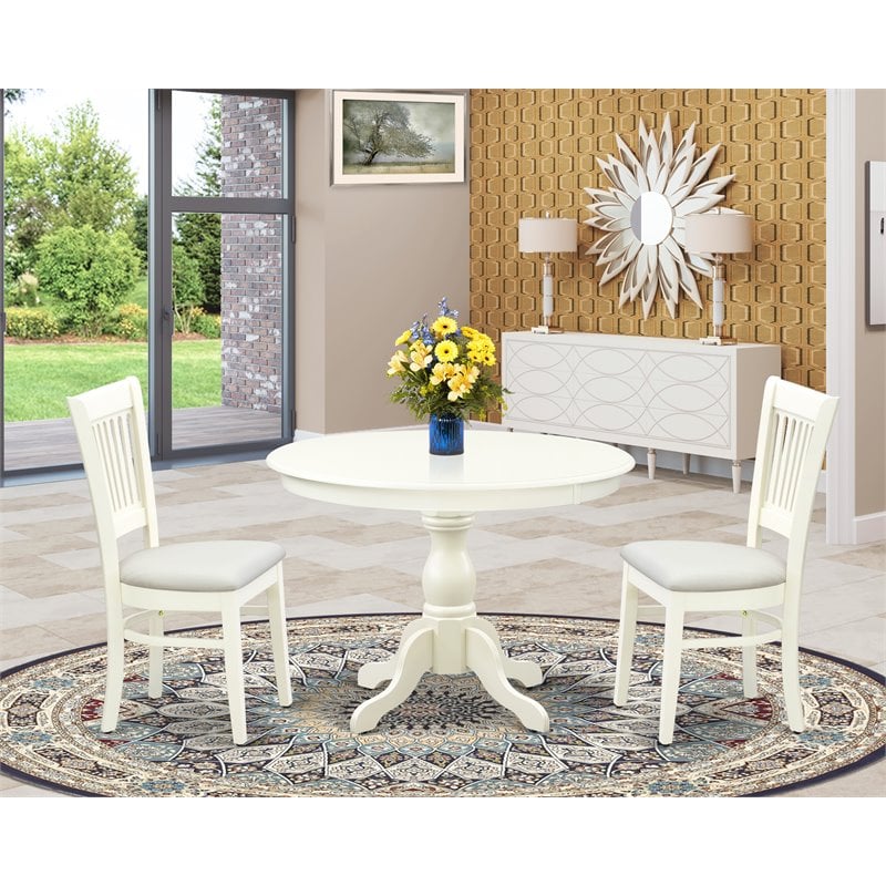 Pemberly Row 3-Piece Dining Set with Fabric Seat Chairs in Linen White
