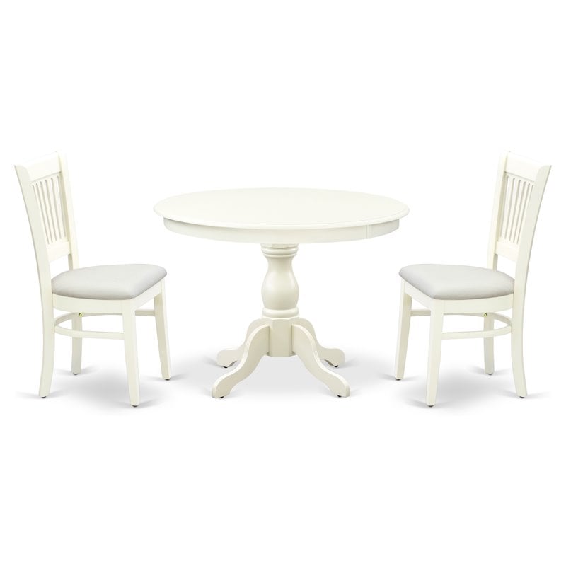 Pemberly Row 3-Piece Dining Set with Fabric Seat Chairs in Linen White