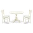 Pemberly Row 3-Piece Dining Set with Fabric Seat Chairs in Linen White