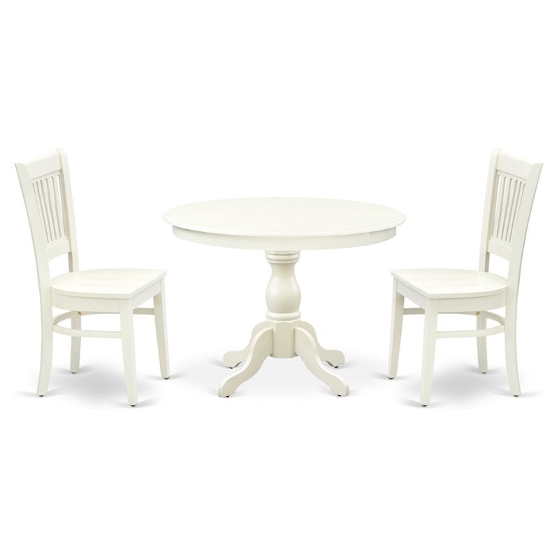 Pemberly Row 3-Piece Dining Set with Wood Seat Chairs in Linen White