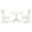 Pemberly Row 3-Piece Dining Set with Wood Seat Chairs in Linen White