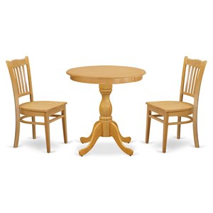 Pemberly Row 3-Piece Dining Table Set with Wood Seat in Oak