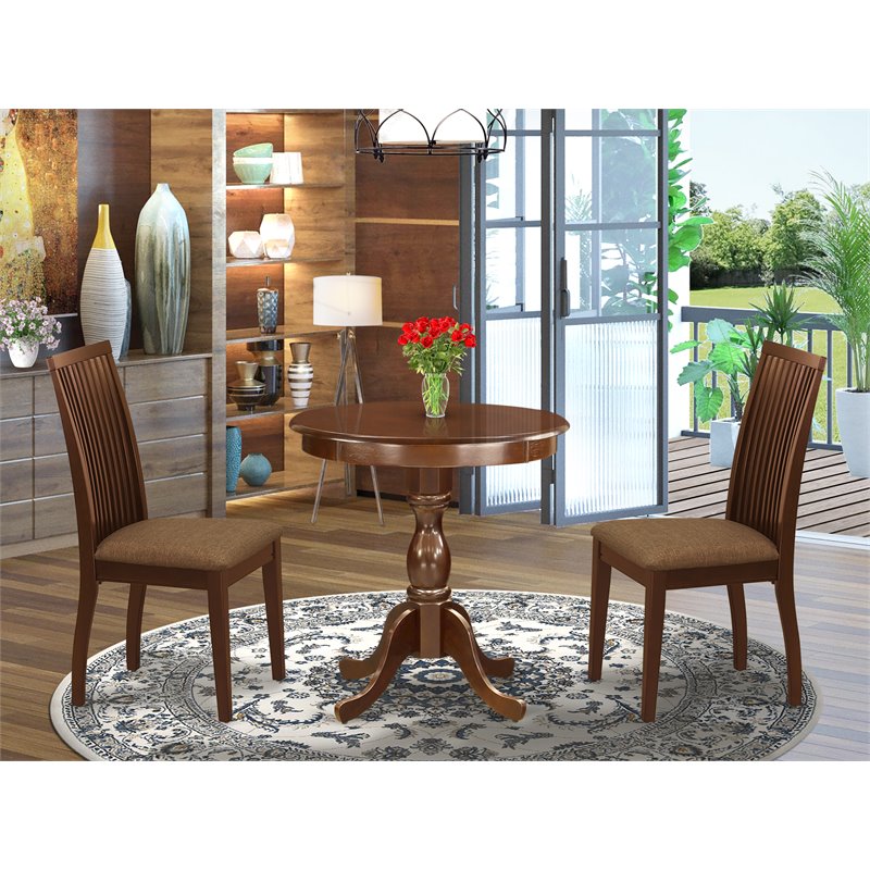 Pemberly Row 3-Piece Wood Dining Set with Fabric Seat in Mahogany