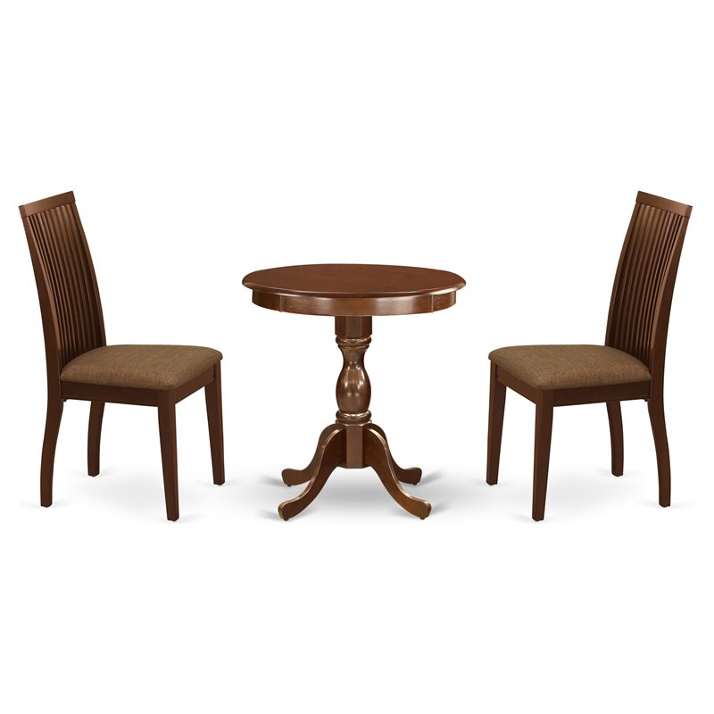 Pemberly Row 3-Piece Wood Dining Set with Fabric Seat in Mahogany