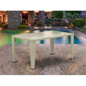Pemberly Row Gudhjem Metal and Wicker Patio Dining Table in Natural Linen