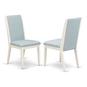Pemberly Row 39&quot Fabric Dining Chair Set in Linen White/Blue (2 Pack)