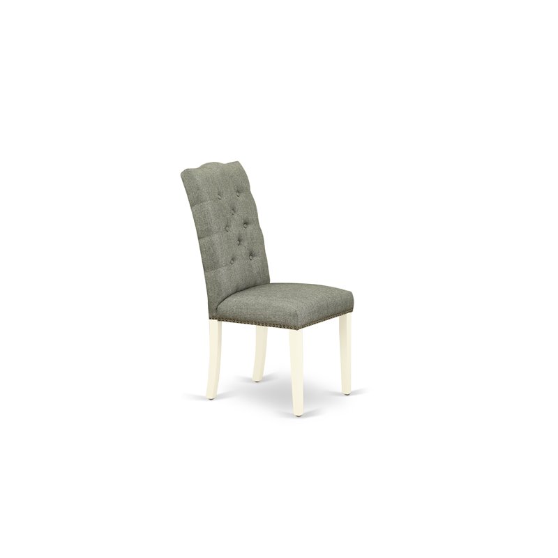Pemberly Row Fabric Dining Chairs with Tufted High Back Linen White Set of 2