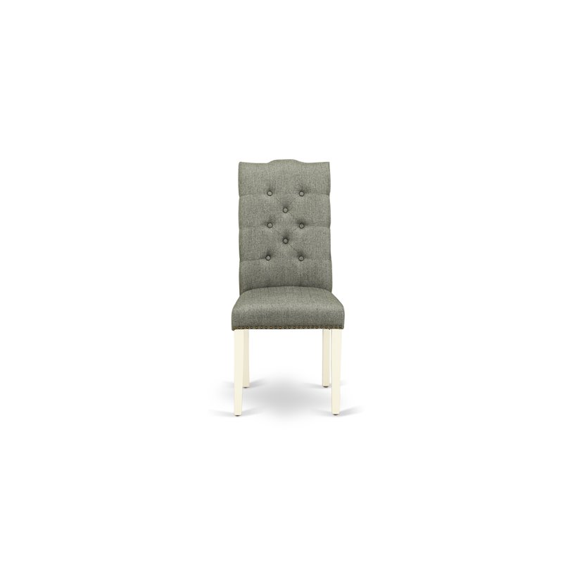 Pemberly Row Fabric Dining Chairs with Tufted High Back Linen White Set of 2