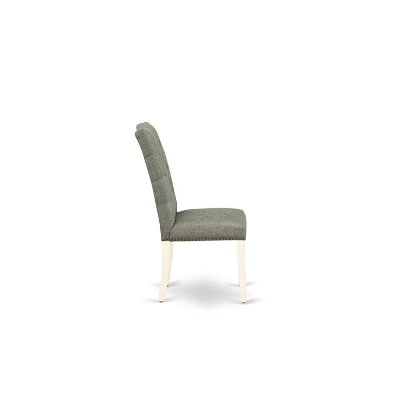 Pemberly Row Fabric Dining Chairs with Tufted High Back Linen White Set of 2