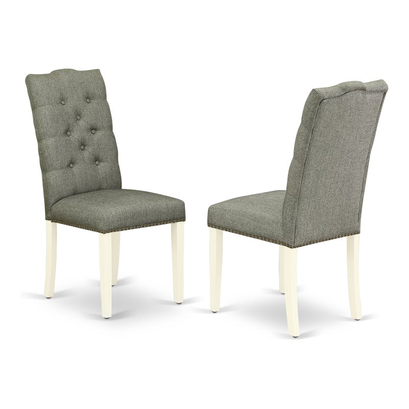 Pemberly Row Fabric Dining Chairs with Tufted High Back Linen White Set of 2