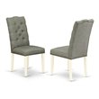 Pemberly Row Fabric Dining Chairs with Tufted High Back Linen White Set of 2