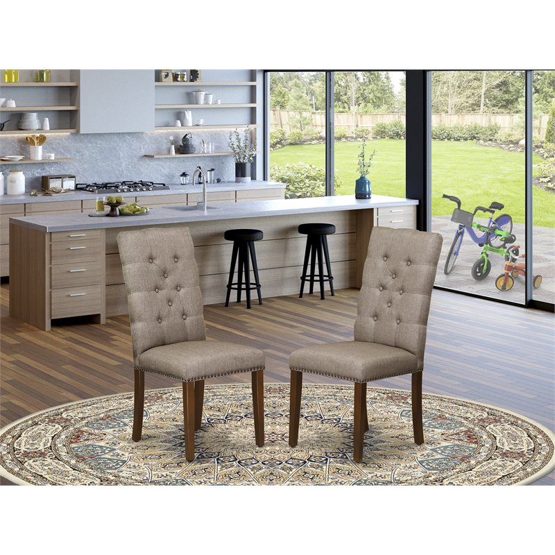Pemberly Row Fabric Dining Chairs with Tufted High Back Mahogany Set of 2