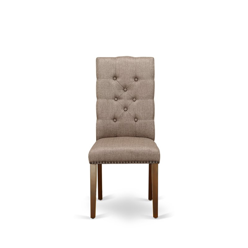 Pemberly Row Fabric Dining Chairs with Tufted High Back Mahogany Set of 2