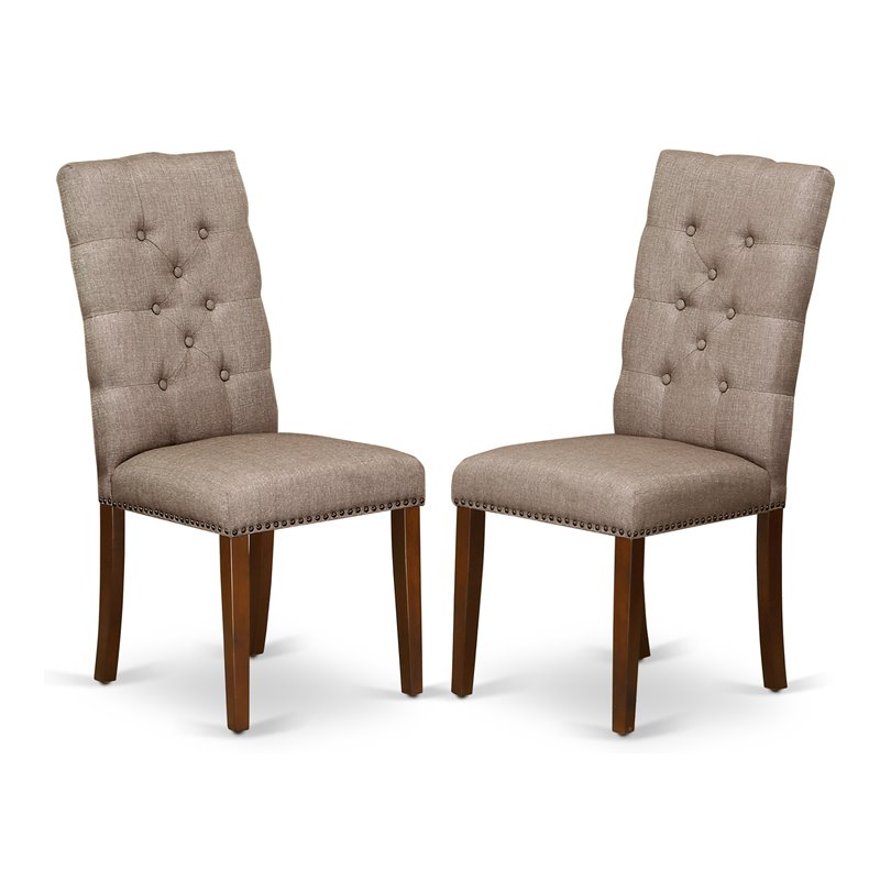 Pemberly Row Fabric Dining Chairs with Tufted High Back Mahogany Set of 2