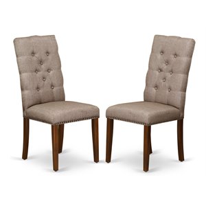 Pemberly Row Fabric Dining Chairs with Tufted High Back Mahogany Set of 2