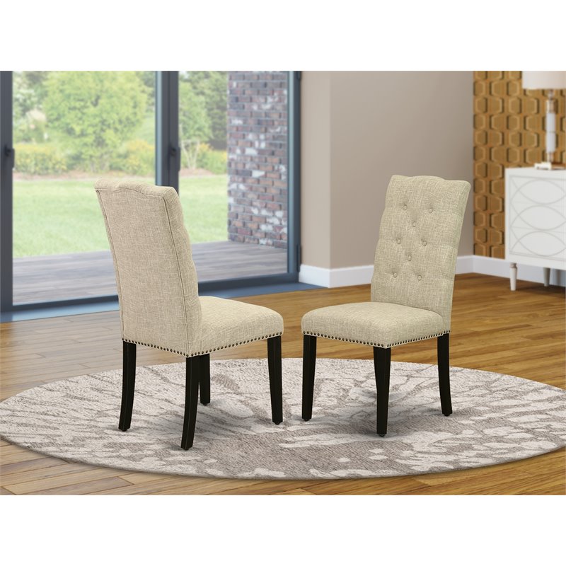 Pemberly Row Fabric Dining Chairs Tufted High Back Wirebrushed Black Set of 2
