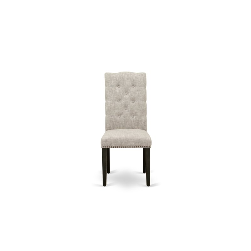 Pemberly Row Fabric Dining Chairs Tufted High Back Wirebrushed Black Set of 2