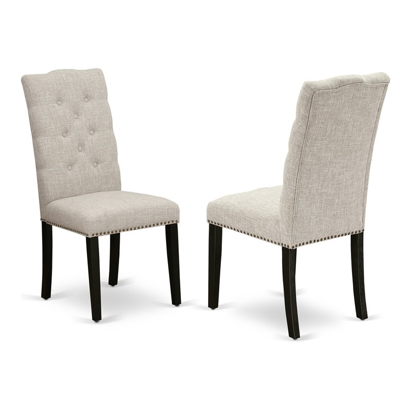Pemberly Row Fabric Dining Chairs Tufted High Back Wirebrushed Black Set of 2