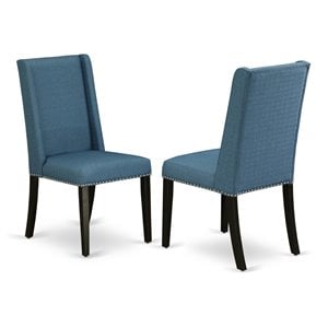 Pemberly Row Set of 2 Modern Fabric Dining Chairs in Black with Blue Upholstery