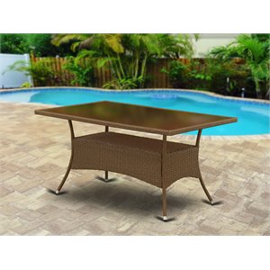 Pemberly Row Oslo Metal & PE Wicker Patio Dining Table in Brown