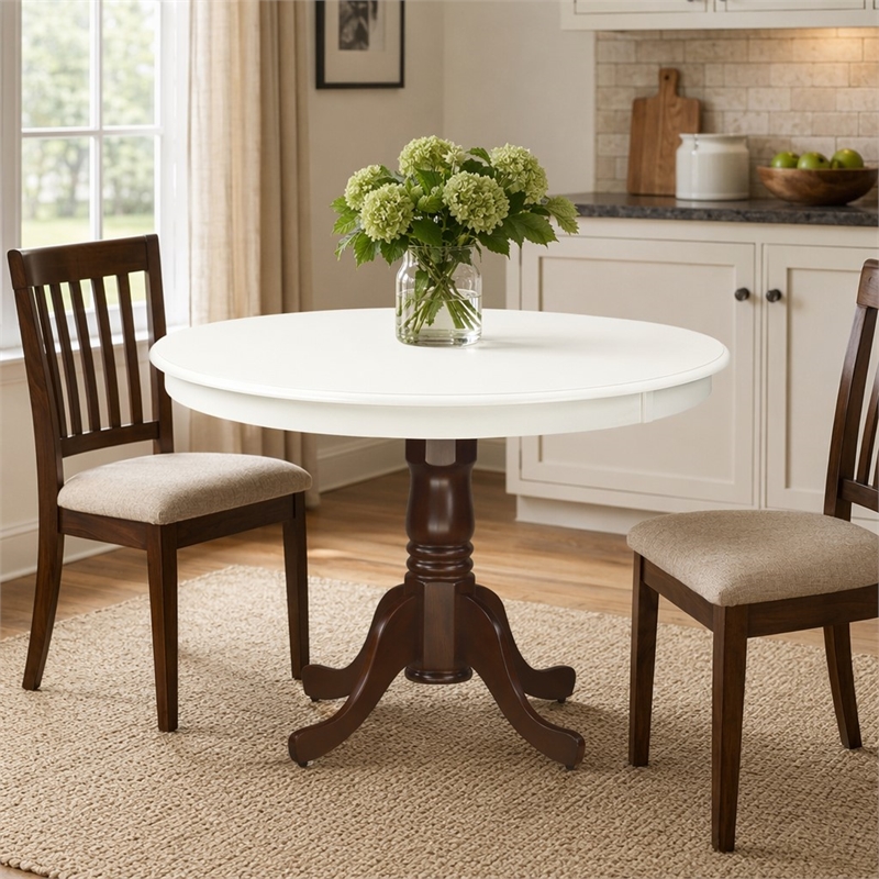 Pemberly Row Hartland Round Wood Dining Table in Cappuccino/White