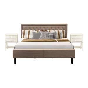 Pemberly Row 3-Piece Wood Bedroom Set Fabric Headboard Khaki Cream