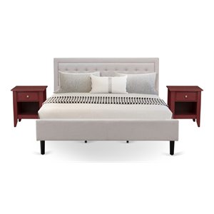 Pemberly Row 3-Piece Upholstered King Bedroom Set in Mist Beige/Burgundy