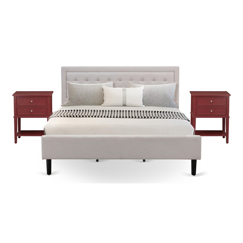 Pemberly Row 3-Piece Upholstered King Bedroom Set in Mist Beige/Black