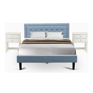 Pemberly Row 3-Piece Wood Queen Bedroom Set in Denim Blue Fabric
