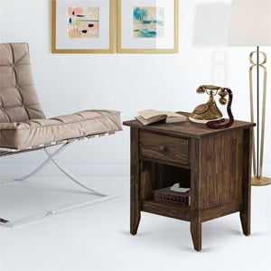 Pemberly Row 18&quot Wood Nightstand with Drawer in Distressed Jacobean