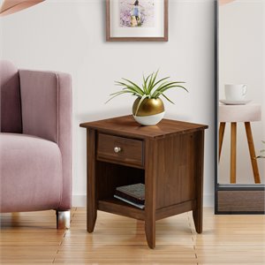 Pemberly Row 18&quot Wood Nightstand with Drawer in Antique Walnut Finish