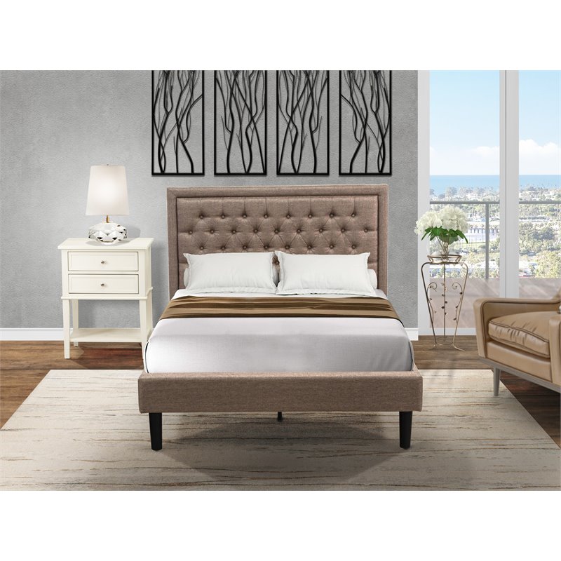 Pemberly Row 2-Piece Bedroom Set with Fabric Upholstered Bed in Cream