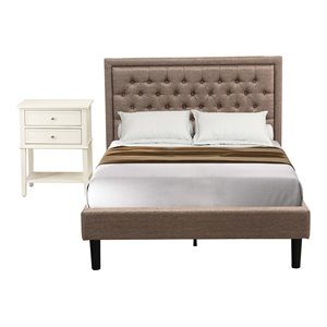 Pemberly Row 2-Piece Bedroom Set with Fabric Upholstered Bed in Cream