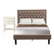 Pemberly Row 2-Piece Bedroom Set with Fabric Upholstered Bed in Cream