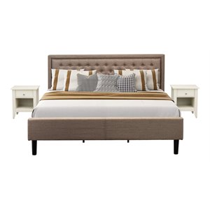 Pemberly Row 3-Piece King Bedroom Set with Dark Khaki Fabric Headboard