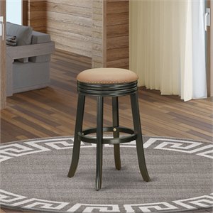 Pemberly Row 30&quot Wood Swivel Backless Bar Stool in Black and Brown Roast