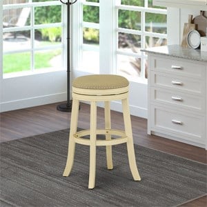 Pemberly Row 30&quot Wood Swivel Backless Bar Stool in Linen White and Sandalwood