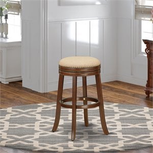 Pemberly Row 30&quot Wood Swivel Backless Bar Stool in Mahogany and Mocha