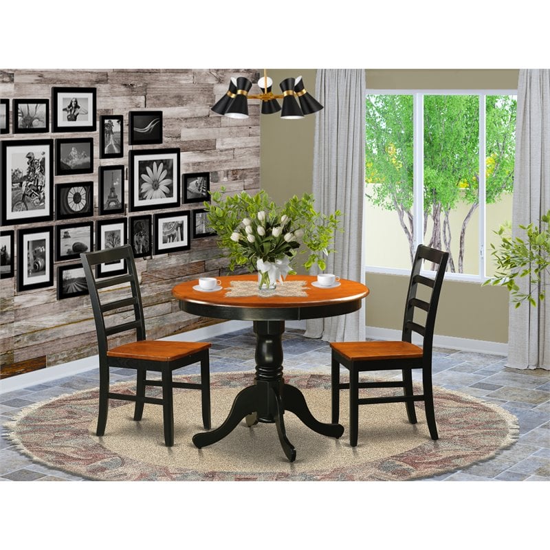 Pemberly Row 3-Piece Dining Set Wood Chairs in Cherry/Black Finish