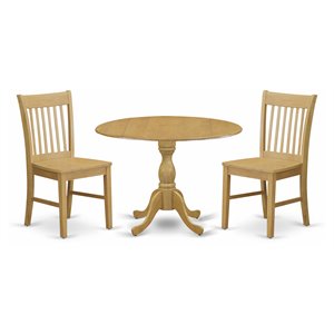 Pemberly Row Dublin 3-Piece Dining Set with Round Wood Table in Oak Finish