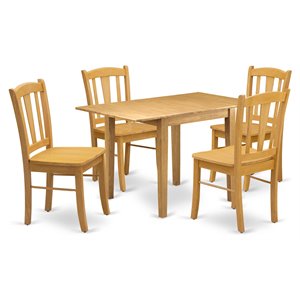 Pemberly Row Norden 5-Piece Oak Wood Dining Table Set with Drop Leaves