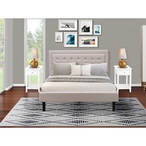 Pemberly Row 3-Piece Queen Platform Bedroom Set with Mist Beige Fabric