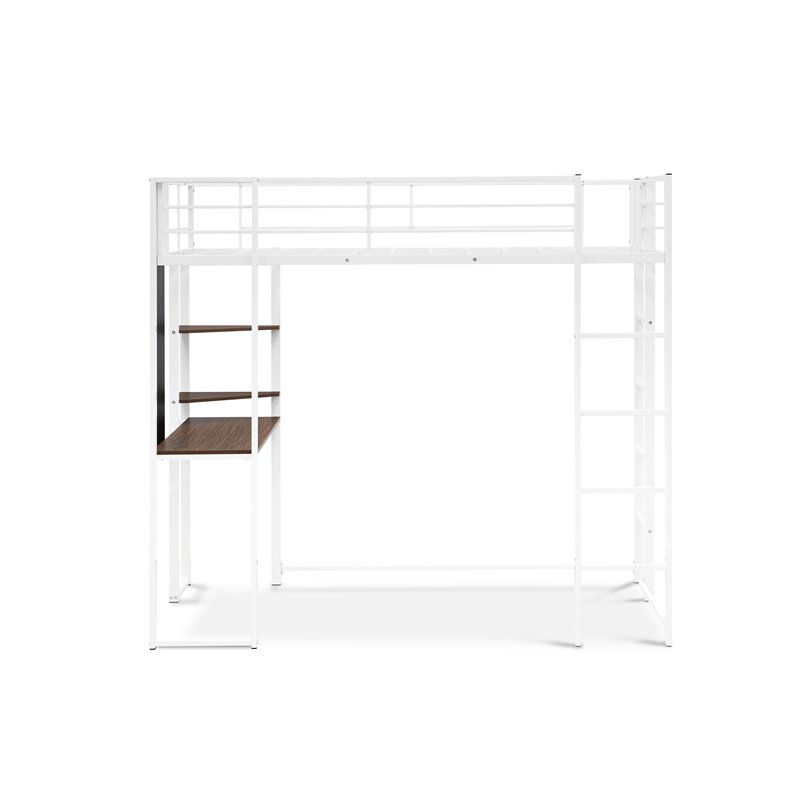 Pemberly Row Metal Twin Loft Bed with Desk in White Finish