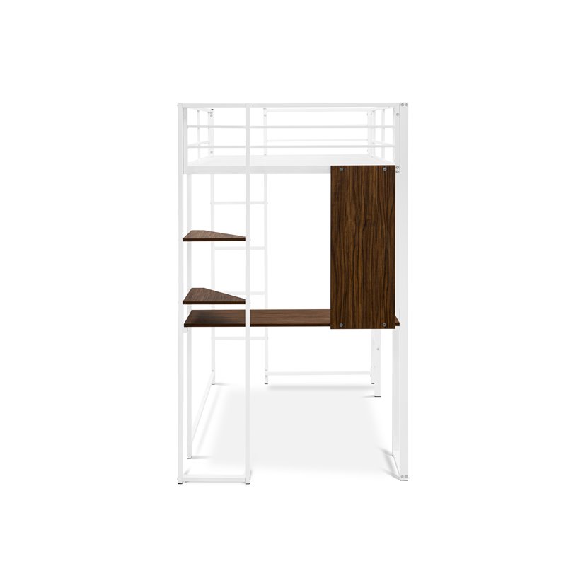Pemberly Row Metal Twin Loft Bed with Desk in White Finish