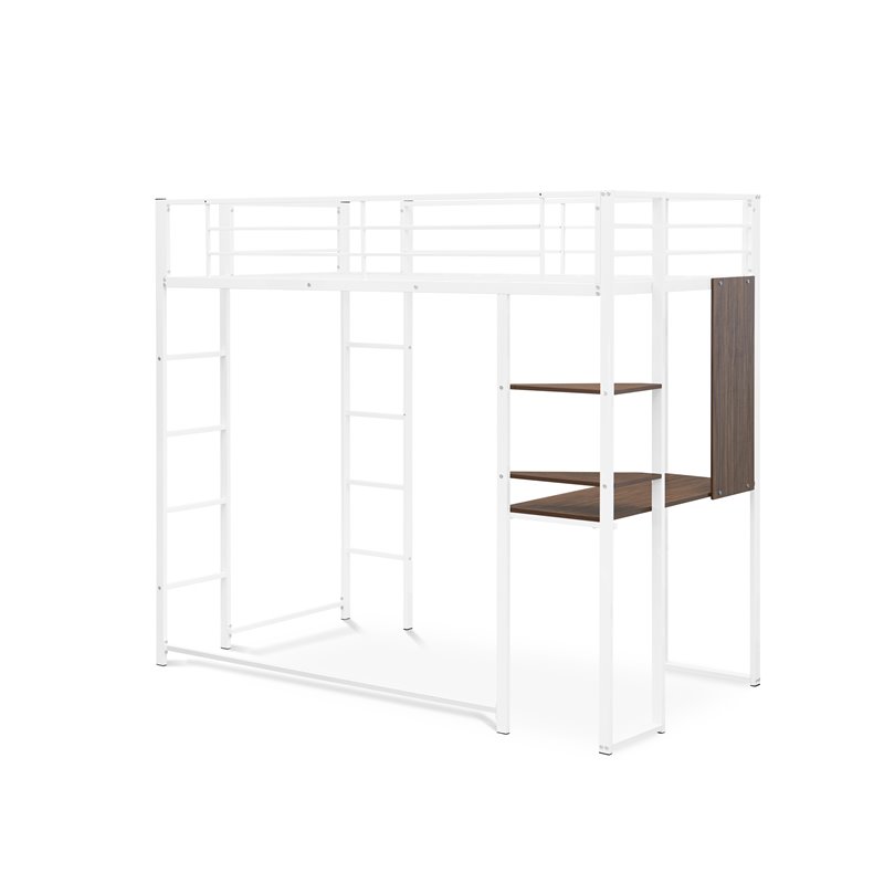 Pemberly Row Metal Twin Loft Bed with Desk in White Finish
