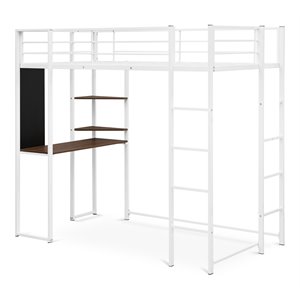 Pemberly Row Metal Twin Loft Bed with Desk in White Finish