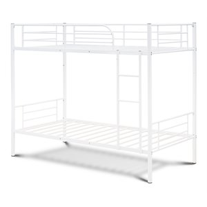 Pemberly Row Metal Twin Bunk Bed with Ladder in White Finish