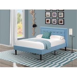 Pemberly Row Full Size Panel Bed in Denim Blue Upholstered Engineered Wood