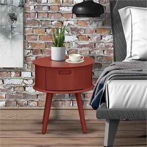 Pemberly Row 19&quot Round Rubberwood Nightstand with Drawer in Burgundy